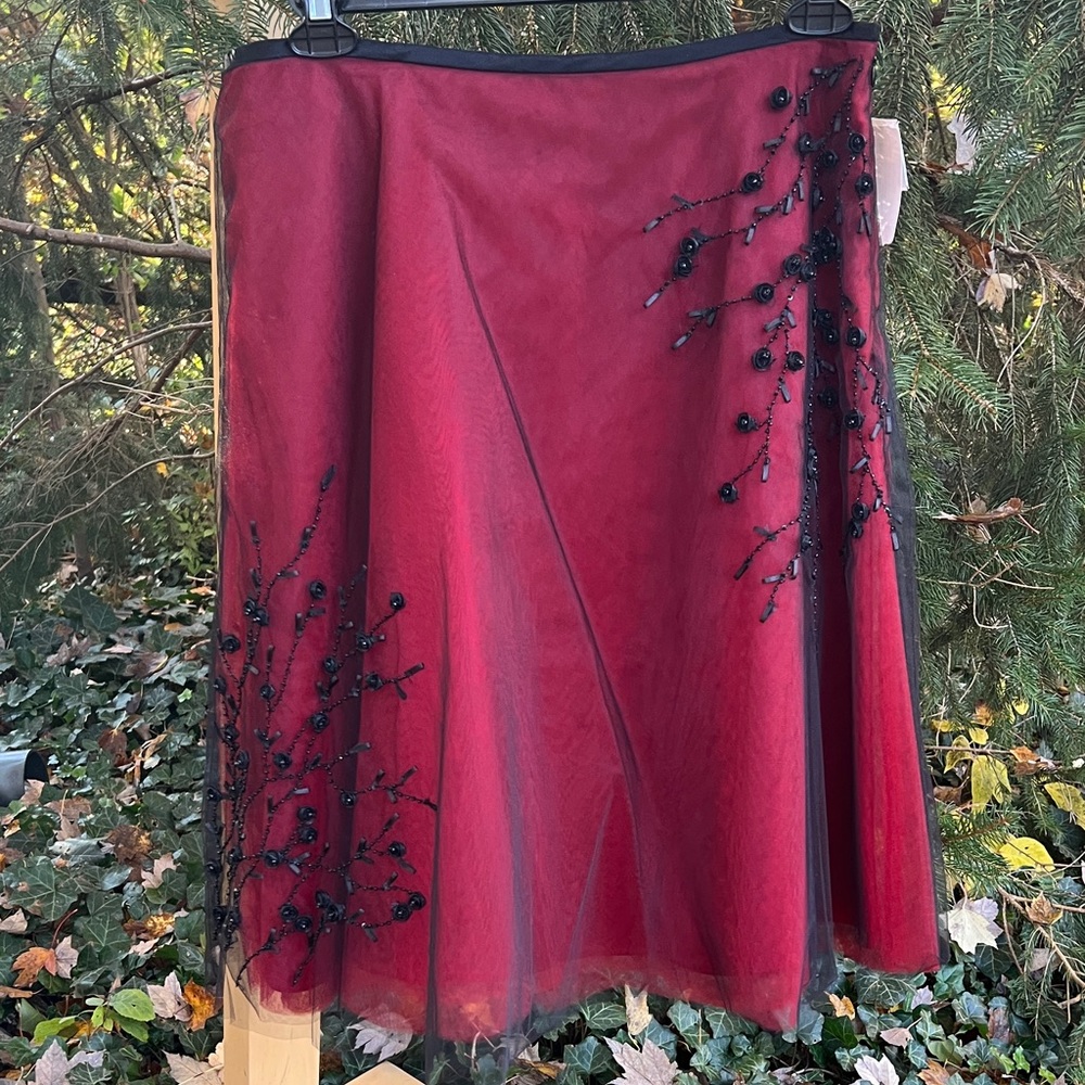 New Elegant Red Skirt with Black tulle and Embellishments